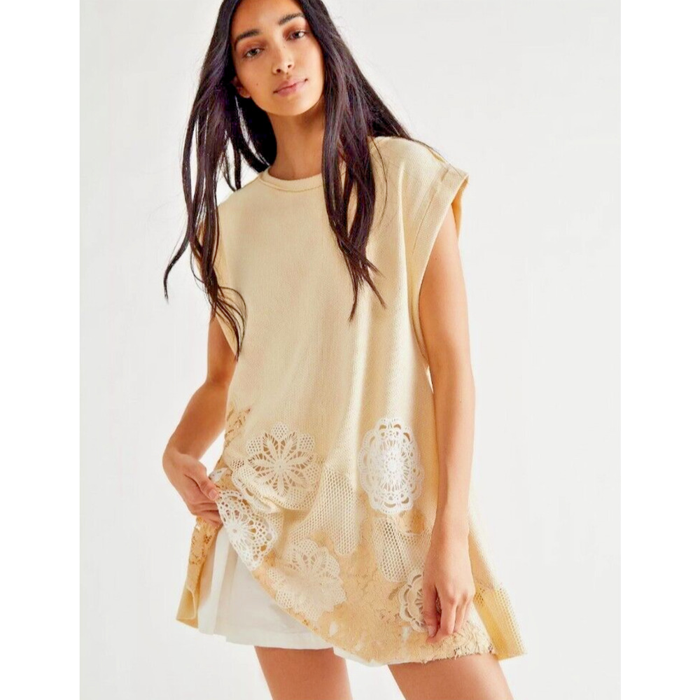 Free People Made To Love Tunic Dress Womens Small Crochet Lace Ivory Bohemian